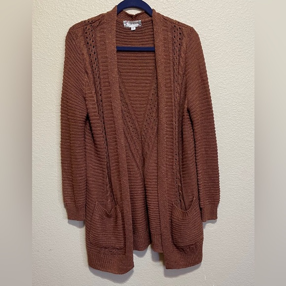 Pink Rose Beautiful Cozy Knit Cardigan Sweater- size M - Brown - Picture 1 of 9